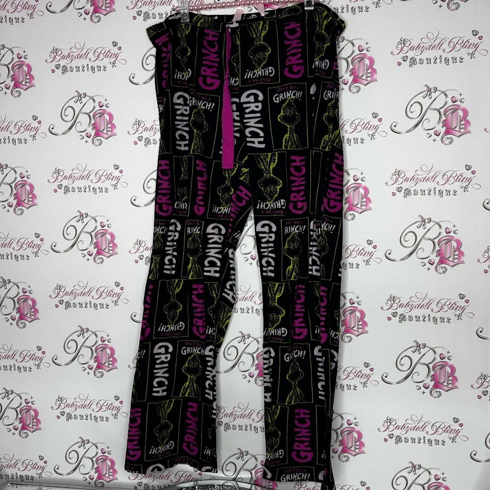 The grinch pants fleece black green pink grinch movie dr.Seuss comfy soft